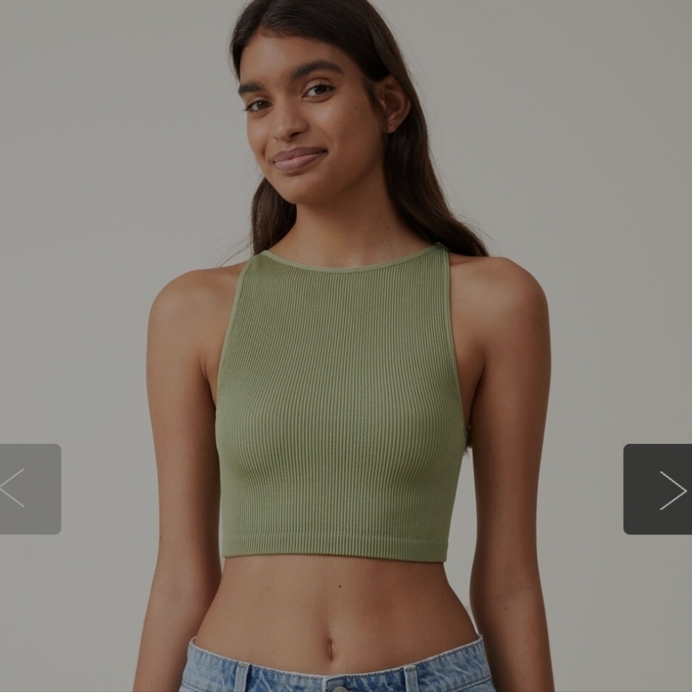 Cotton On Womens Green Ribbed Crop Top Size XS